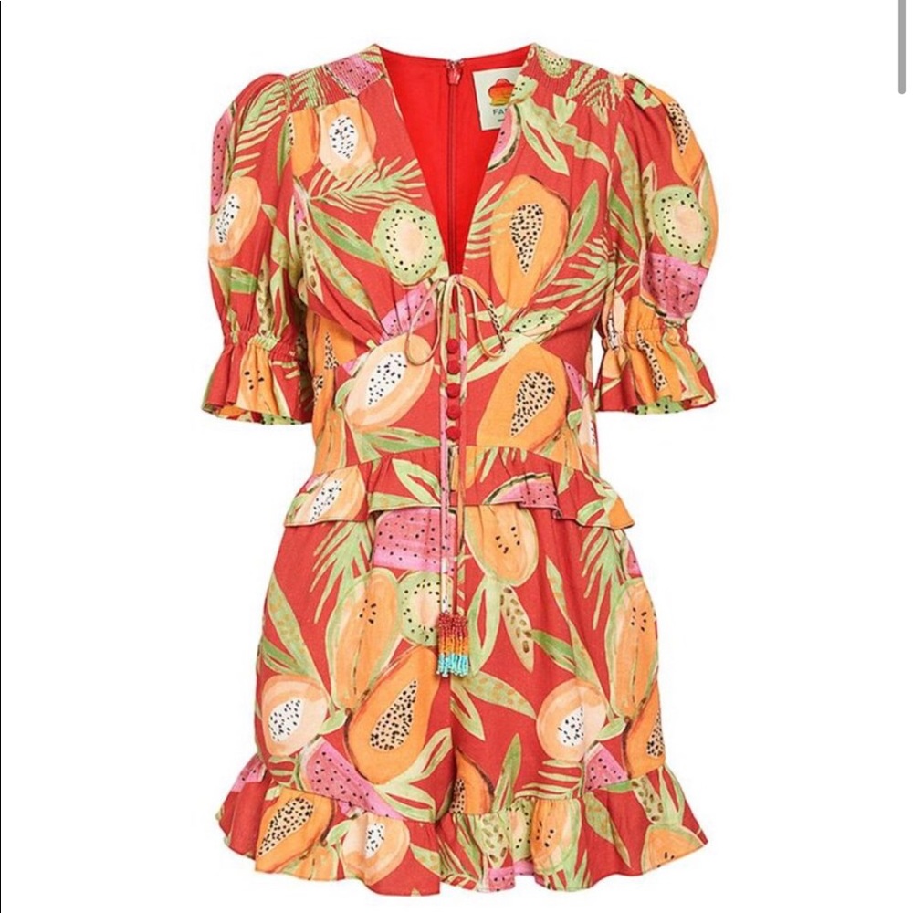 NWT Farm Rio Papaya Romper Linen Fruit Size Medium